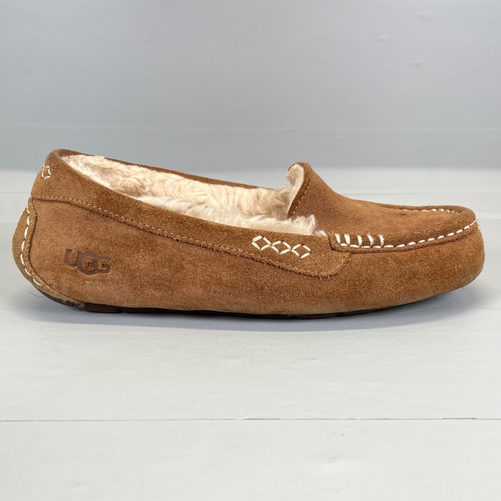 UGG Ansley Slippers Womens Size 7 Brown Suede Slip On Moc Toe Comfort Shoes
